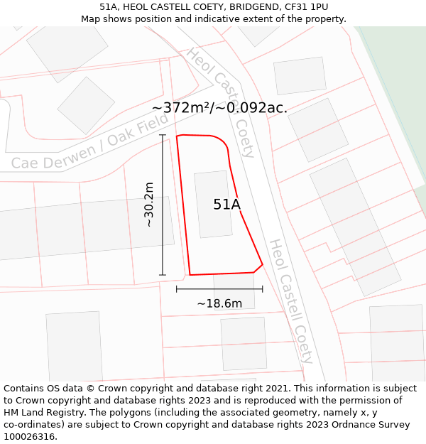 51A, HEOL CASTELL COETY, BRIDGEND, CF31 1PU: Plot and title map