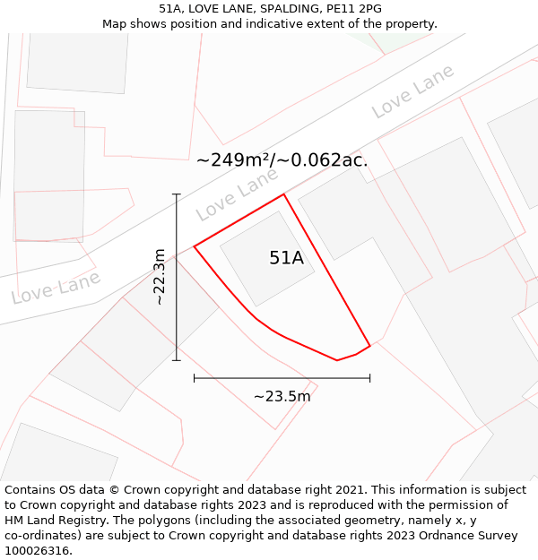 51A, LOVE LANE, SPALDING, PE11 2PG: Plot and title map