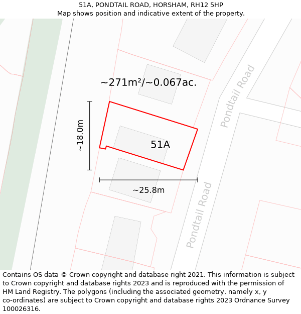 51A, PONDTAIL ROAD, HORSHAM, RH12 5HP: Plot and title map