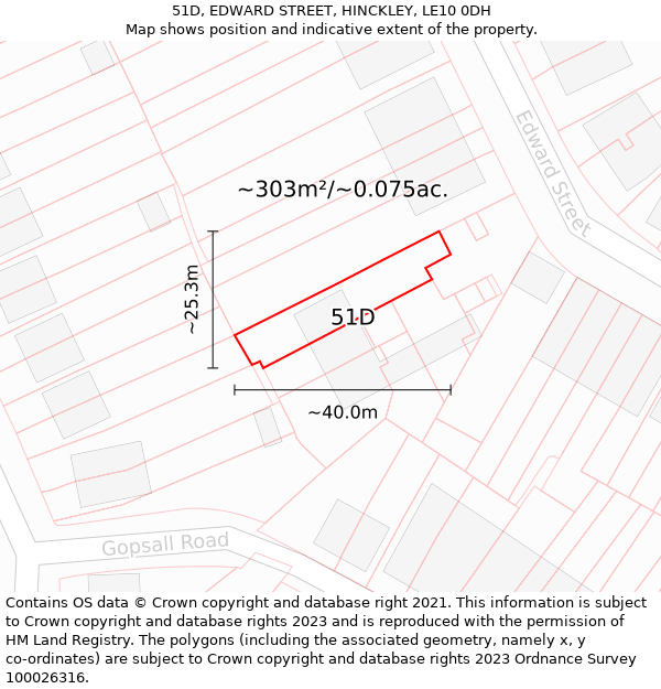 51D, EDWARD STREET, HINCKLEY, LE10 0DH: Plot and title map