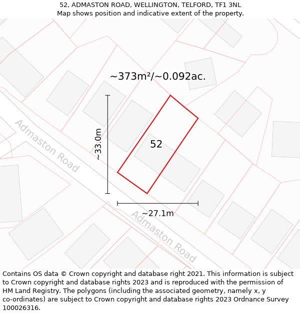 52, ADMASTON ROAD, WELLINGTON, TELFORD, TF1 3NL: Plot and title map