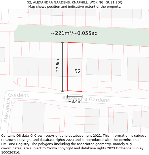 52, ALEXANDRA GARDENS, KNAPHILL, WOKING, GU21 2DQ: Plot and title map