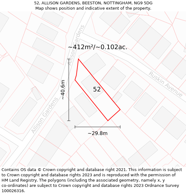 52, ALLISON GARDENS, BEESTON, NOTTINGHAM, NG9 5DG: Plot and title map