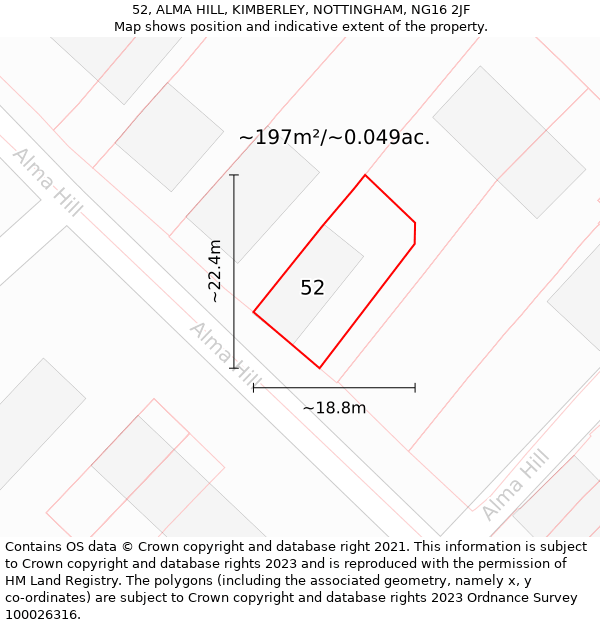 52, ALMA HILL, KIMBERLEY, NOTTINGHAM, NG16 2JF: Plot and title map