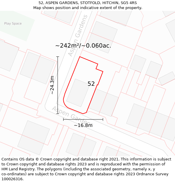 52, ASPEN GARDENS, STOTFOLD, HITCHIN, SG5 4RS: Plot and title map