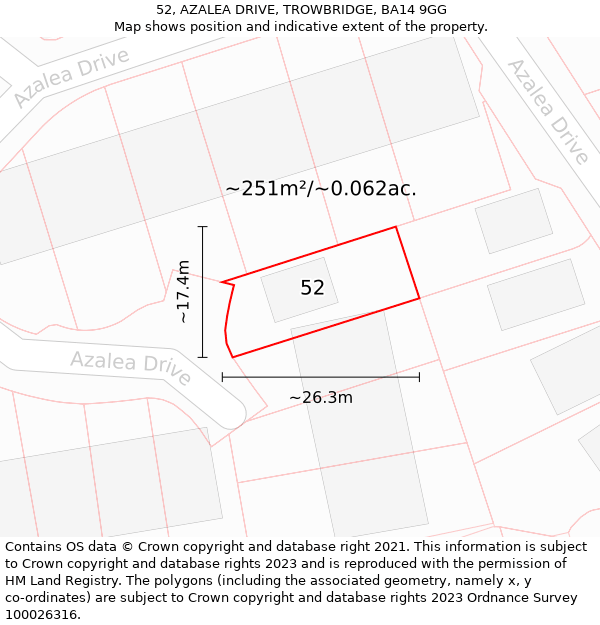 52, AZALEA DRIVE, TROWBRIDGE, BA14 9GG: Plot and title map