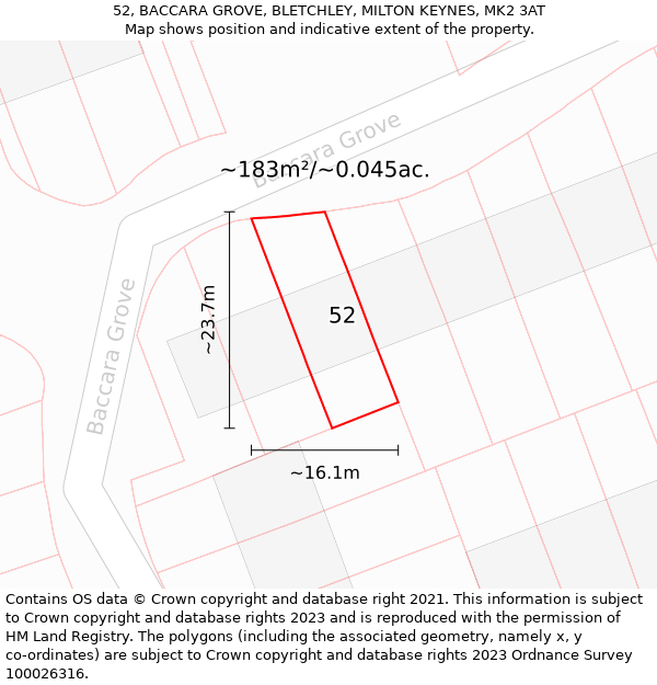 52, BACCARA GROVE, BLETCHLEY, MILTON KEYNES, MK2 3AT: Plot and title map