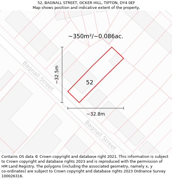 52, BAGNALL STREET, OCKER HILL, TIPTON, DY4 0EF: Plot and title map