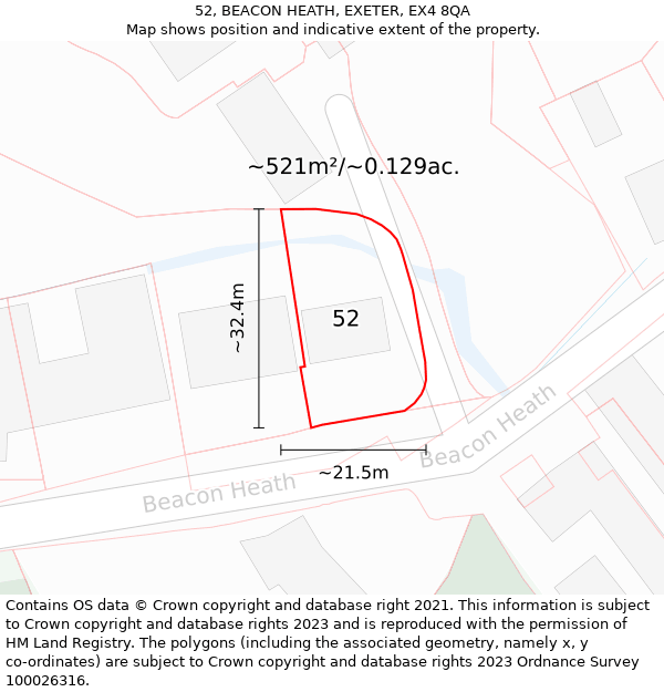 52, BEACON HEATH, EXETER, EX4 8QA: Plot and title map