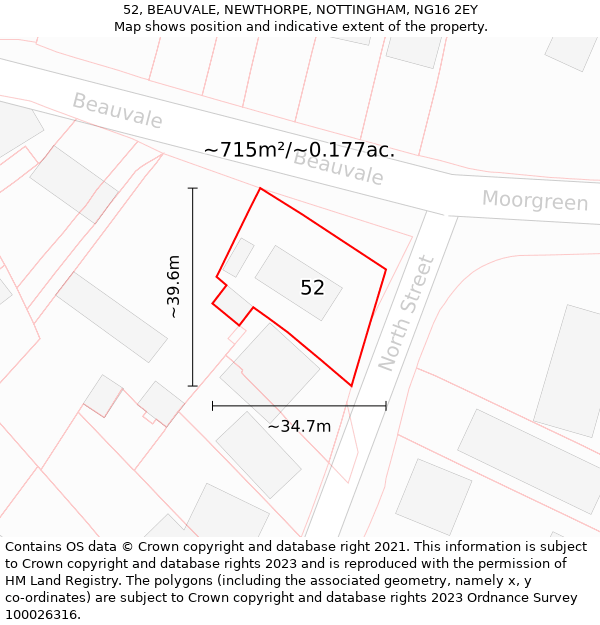 52, BEAUVALE, NEWTHORPE, NOTTINGHAM, NG16 2EY: Plot and title map