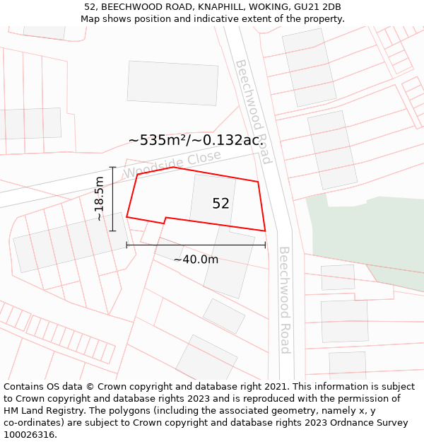 52, BEECHWOOD ROAD, KNAPHILL, WOKING, GU21 2DB: Plot and title map