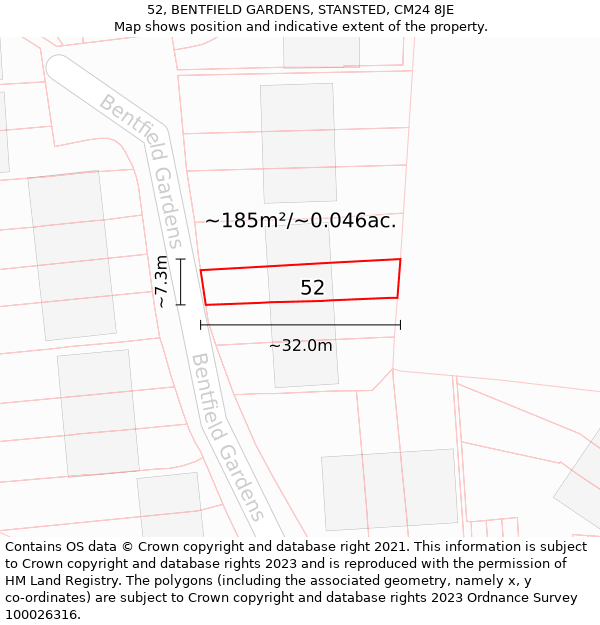 52, BENTFIELD GARDENS, STANSTED, CM24 8JE: Plot and title map