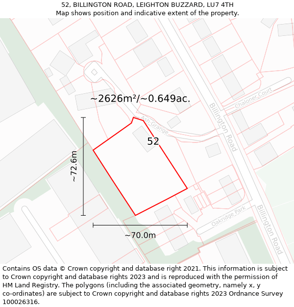 52, BILLINGTON ROAD, LEIGHTON BUZZARD, LU7 4TH: Plot and title map