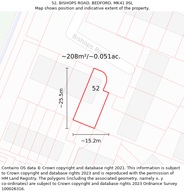 52, BISHOPS ROAD, BEDFORD, MK41 0SL: Plot and title map