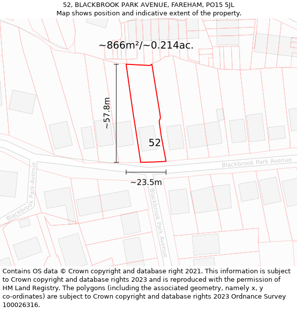 52, BLACKBROOK PARK AVENUE, FAREHAM, PO15 5JL: Plot and title map