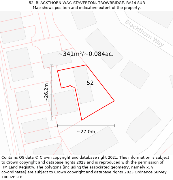 52, BLACKTHORN WAY, STAVERTON, TROWBRIDGE, BA14 8UB: Plot and title map