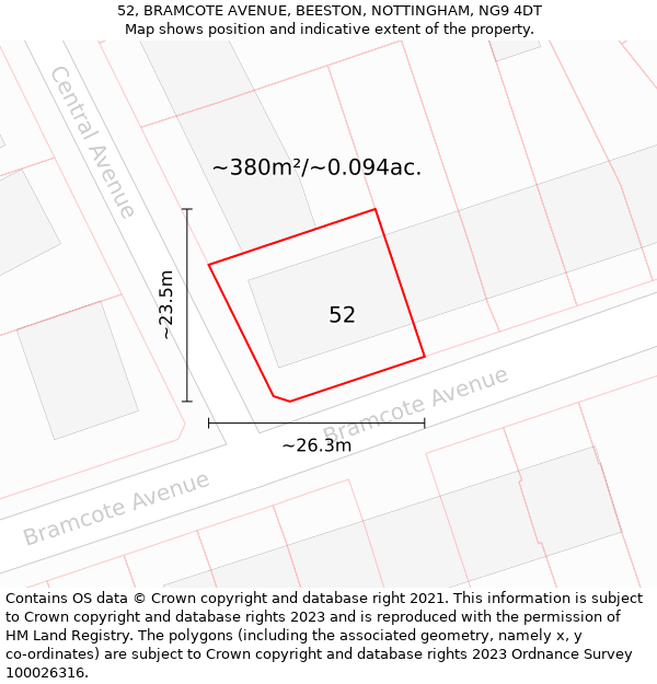 52, BRAMCOTE AVENUE, BEESTON, NOTTINGHAM, NG9 4DT: Plot and title map