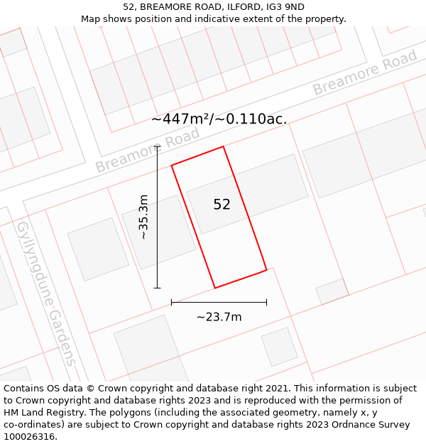 52, BREAMORE ROAD, ILFORD, IG3 9ND: Plot and title map