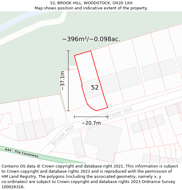 52, BROOK HILL, WOODSTOCK, OX20 1XH: Plot and title map