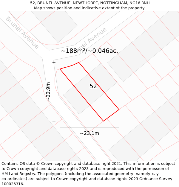 52, BRUNEL AVENUE, NEWTHORPE, NOTTINGHAM, NG16 3NH: Plot and title map