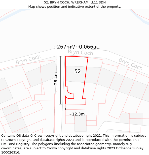 52, BRYN COCH, WREXHAM, LL11 3DN: Plot and title map