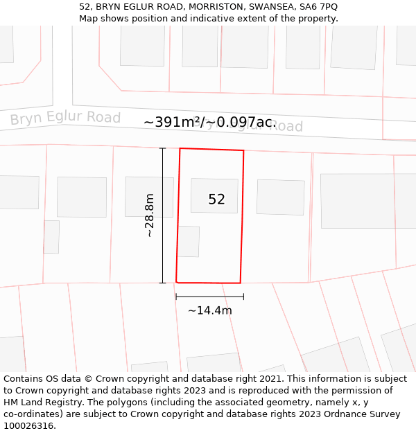 52, BRYN EGLUR ROAD, MORRISTON, SWANSEA, SA6 7PQ: Plot and title map