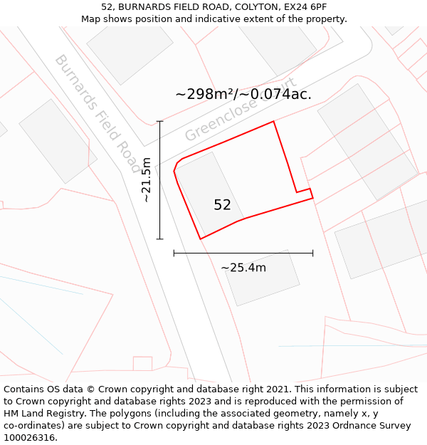 52, BURNARDS FIELD ROAD, COLYTON, EX24 6PF: Plot and title map