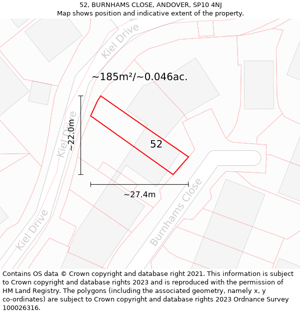 52, BURNHAMS CLOSE, ANDOVER, SP10 4NJ: Plot and title map