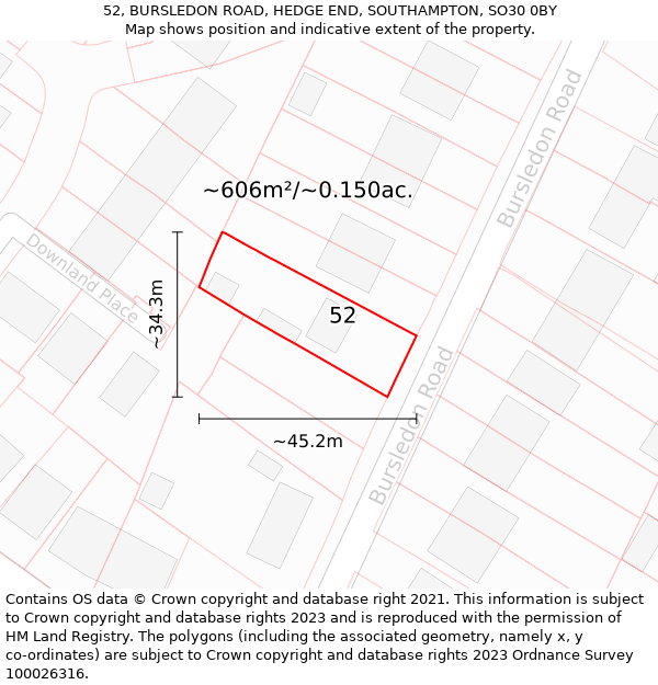 52, BURSLEDON ROAD, HEDGE END, SOUTHAMPTON, SO30 0BY: Plot and title map