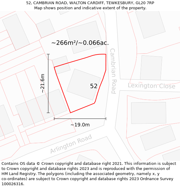 52, CAMBRIAN ROAD, WALTON CARDIFF, TEWKESBURY, GL20 7RP: Plot and title map