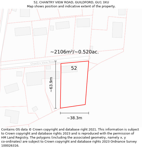 52, CHANTRY VIEW ROAD, GUILDFORD, GU1 3XU: Plot and title map