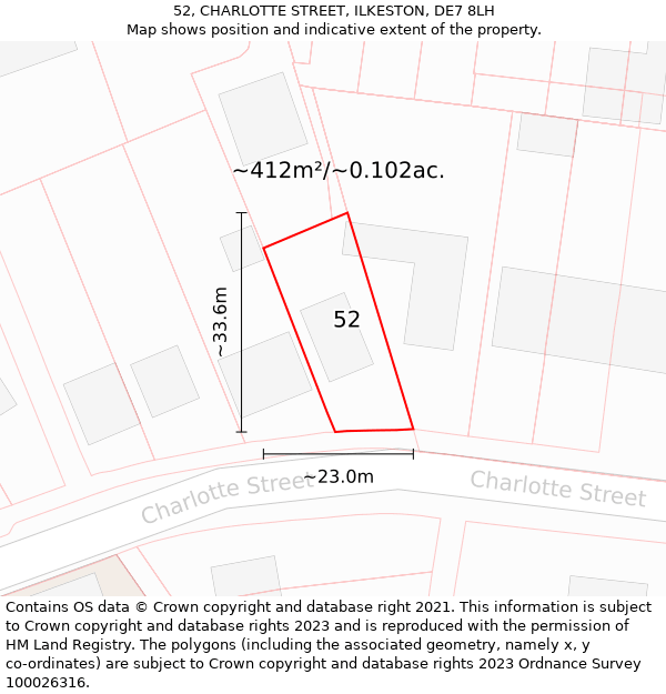 52, CHARLOTTE STREET, ILKESTON, DE7 8LH: Plot and title map