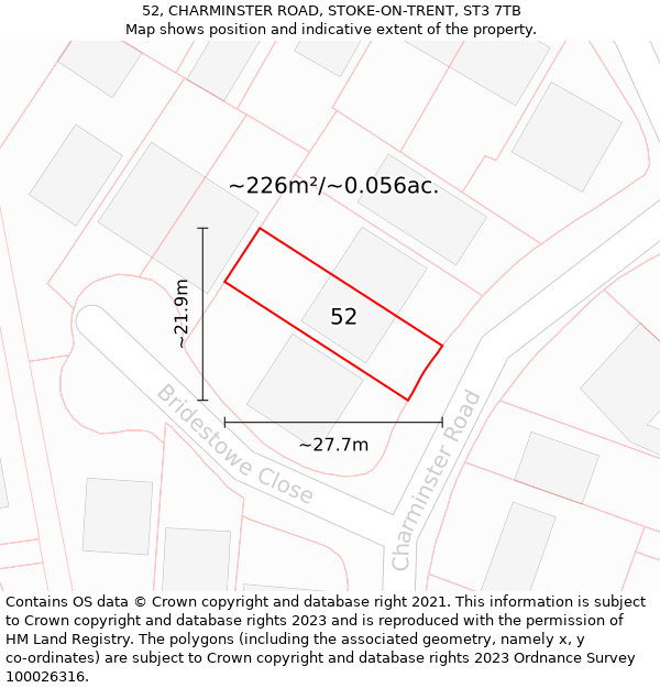 52, CHARMINSTER ROAD, STOKE-ON-TRENT, ST3 7TB: Plot and title map