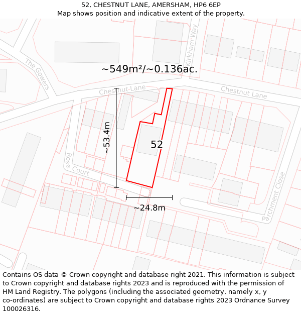 52, CHESTNUT LANE, AMERSHAM, HP6 6EP: Plot and title map