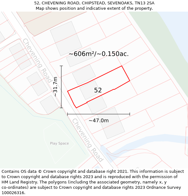 52, CHEVENING ROAD, CHIPSTEAD, SEVENOAKS, TN13 2SA: Plot and title map