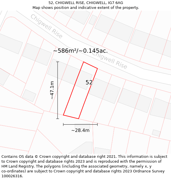 52, CHIGWELL RISE, CHIGWELL, IG7 6AG: Plot and title map