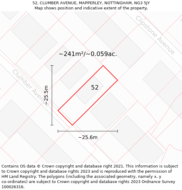 52, CLUMBER AVENUE, MAPPERLEY, NOTTINGHAM, NG3 5JY: Plot and title map