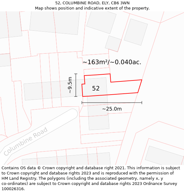 52, COLUMBINE ROAD, ELY, CB6 3WN: Plot and title map