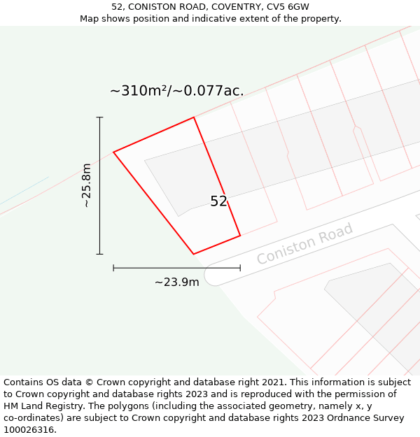 52, CONISTON ROAD, COVENTRY, CV5 6GW: Plot and title map