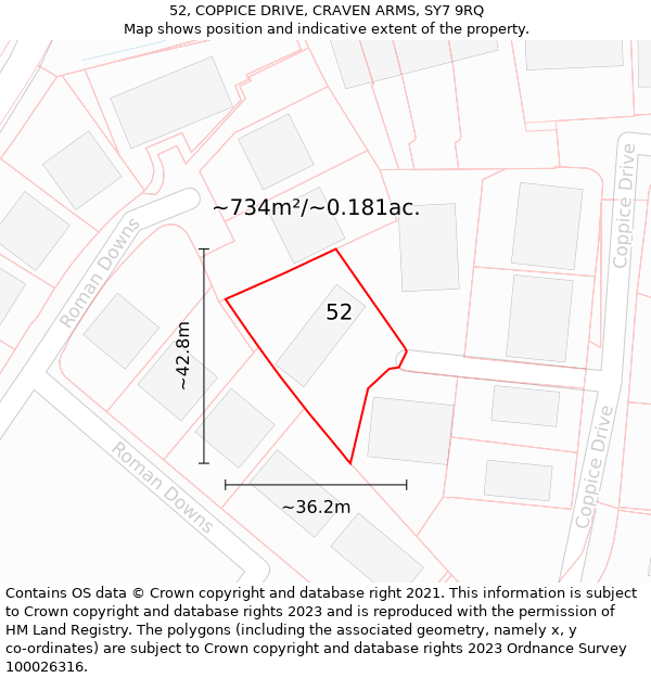 52, COPPICE DRIVE, CRAVEN ARMS, SY7 9RQ: Plot and title map