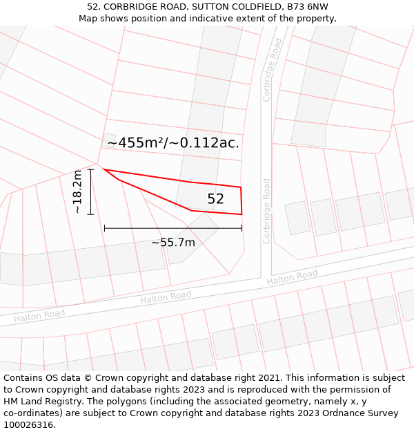 52, CORBRIDGE ROAD, SUTTON COLDFIELD, B73 6NW: Plot and title map