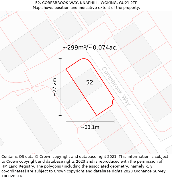 52, CORESBROOK WAY, KNAPHILL, WOKING, GU21 2TP: Plot and title map