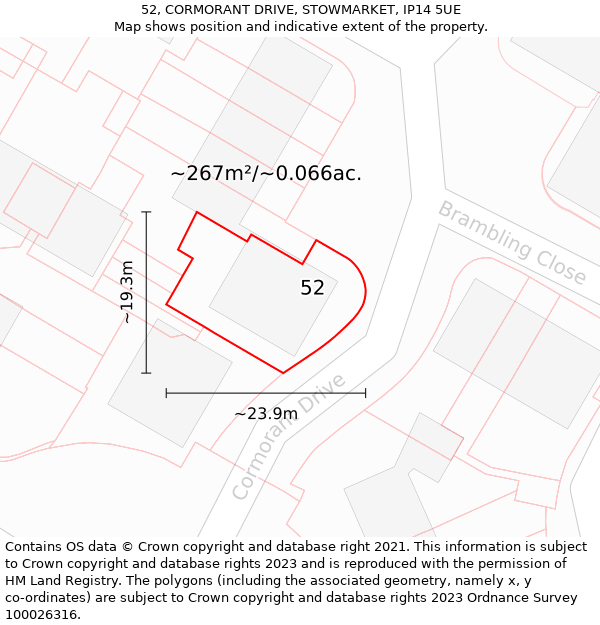 52, CORMORANT DRIVE, STOWMARKET, IP14 5UE: Plot and title map