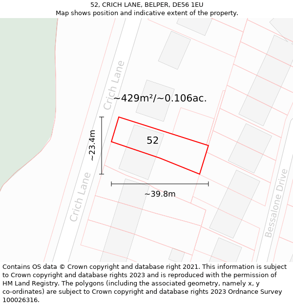 52, CRICH LANE, BELPER, DE56 1EU: Plot and title map