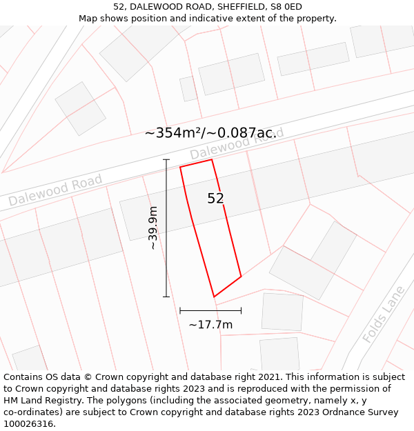 52, DALEWOOD ROAD, SHEFFIELD, S8 0ED: Plot and title map