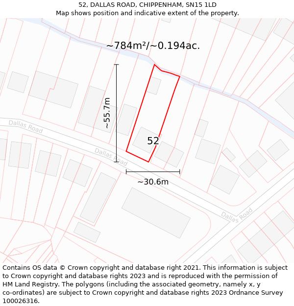 52, DALLAS ROAD, CHIPPENHAM, SN15 1LD: Plot and title map