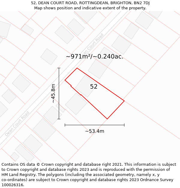 52, DEAN COURT ROAD, ROTTINGDEAN, BRIGHTON, BN2 7DJ: Plot and title map