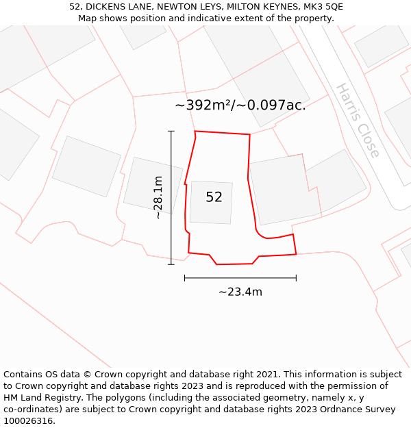 52, DICKENS LANE, NEWTON LEYS, MILTON KEYNES, MK3 5QE: Plot and title map