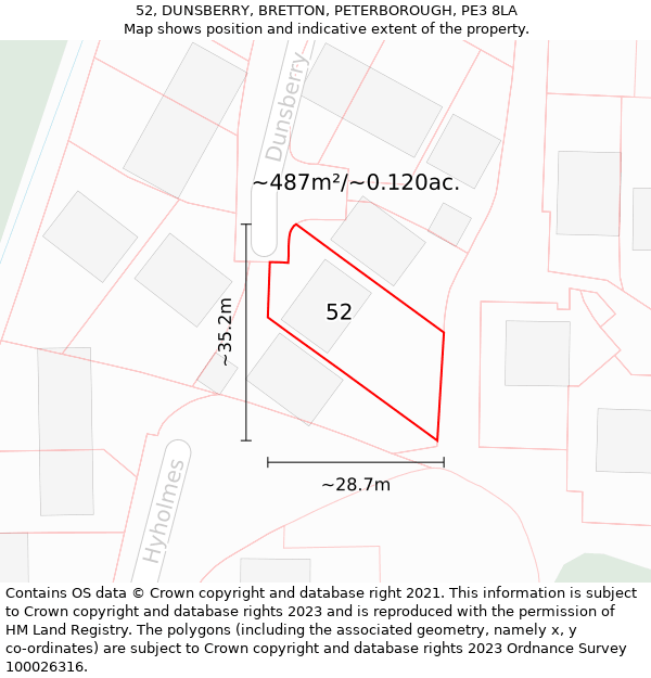 52, DUNSBERRY, BRETTON, PETERBOROUGH, PE3 8LA: Plot and title map