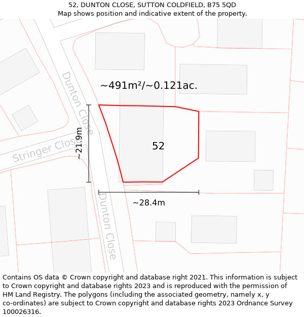 52, DUNTON CLOSE, SUTTON COLDFIELD, B75 5QD: Plot and title map